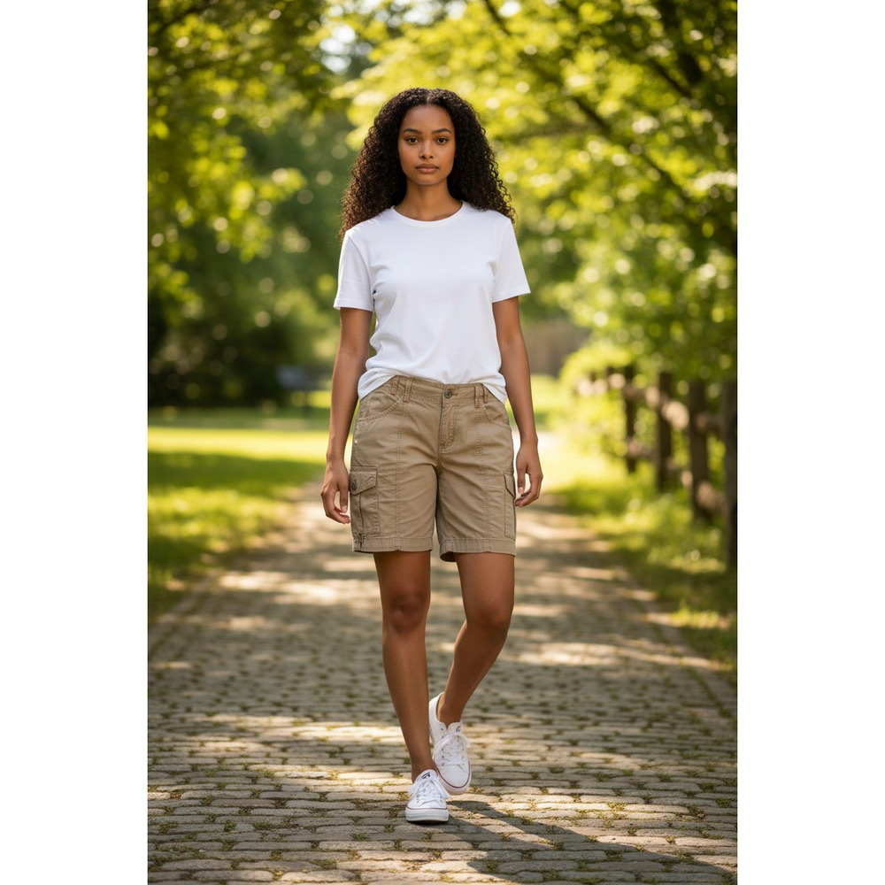 Ocean Pacific Khaki Womens  Cargo Pockets Shorts  Hiking Walking 100% Cotton 11